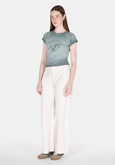 Image de T-shirt À Manches Courtes Vert Slim Fit Imprimé Femme