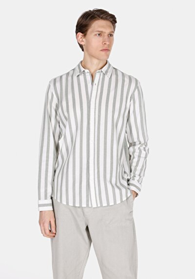 Image de Chemise À Manches Longues Vert Regular Fit Rayé Ratière Homme