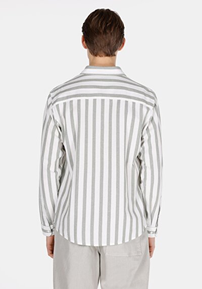 Image de Chemise À Manches Longues Vert Regular Fit Rayé Ratière Homme