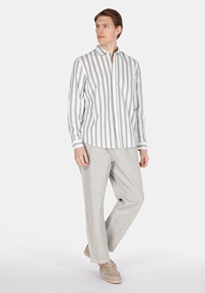 Image de Chemise À Manches Longues Vert Regular Fit Rayé Ratière Homme