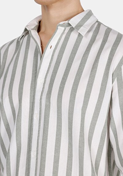 Afficher les détails de Chemise À Manches Longues Vert Regular Fit Rayé Ratière Homme