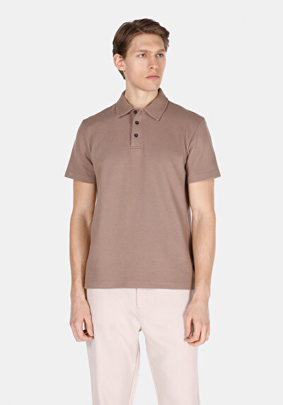 Image de T-shirt Polo À Manches Courtes Marron Droit Regular Fit Homme