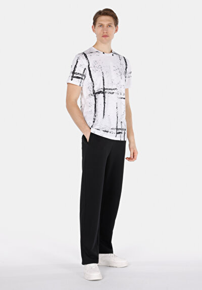 Image de T-shirt À Manches Courtes Blanc Regular Fit Imprimé Homme
