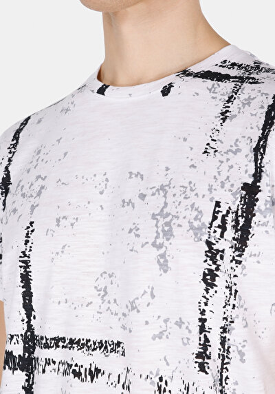 Image de T-shirt À Manches Courtes Blanc Regular Fit Imprimé Homme