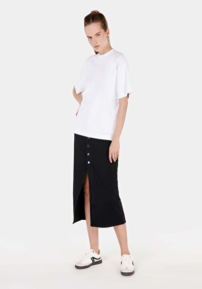 Image de Jupe Noir Slim Fit Droit Jean Mdi Femme