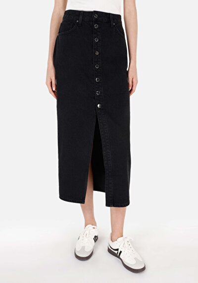 Image de Jupe Noir Slim Fit Droit Jean Mdi Femme