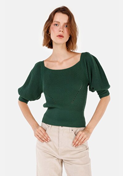 Image de Pull Vert Regular Fit Manches Ballon  Femme