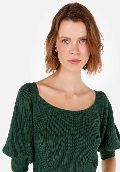 Image de Pull Vert Regular Fit Manches Ballon  Femme