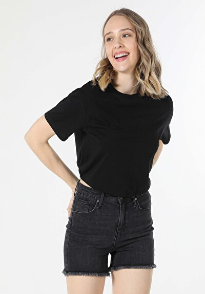 Image de T-shirt À Manches Courtes Noir Regular Fit Femme
