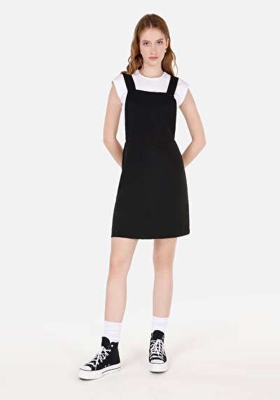 Image de Robe Noir Regular Fit Sans Manches Mini Sergé Femme