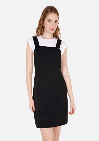 Image de Robe Noir Regular Fit Sans Manches Mini Sergé Femme