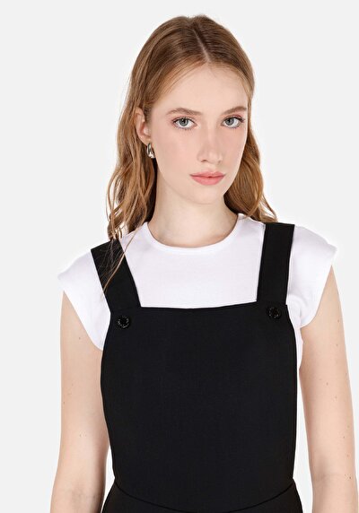 Image de Robe Noir Regular Fit Sans Manches Mini Sergé Femme