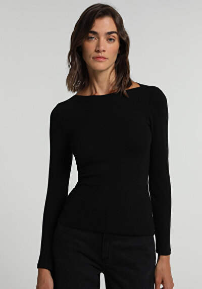 Image de T-shirt Noir Slim Fit Manches Longues Femme