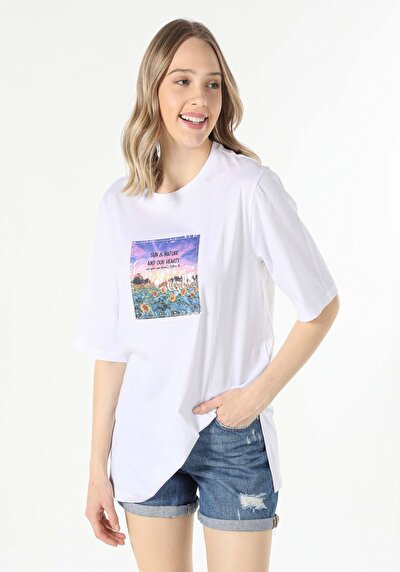 Image de T-shirt À Manches Courtes Blanc Regular Fit Femme