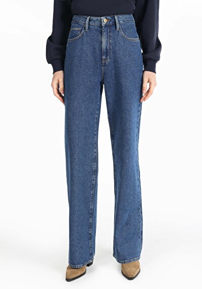 Afficher les détails de 970 Berry Pantalon Bleu Wide Leg  En  Regular Fit Femme