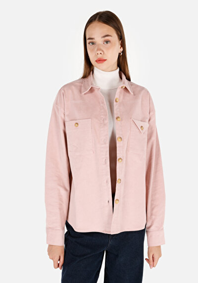 Image de Chemise À Manches Longues Rose Regular Fit Droit Velours Femme