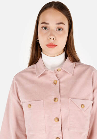Image de Chemise À Manches Longues Rose Regular Fit Droit Velours Femme