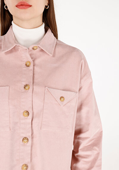 Image de Chemise À Manches Longues Rose Regular Fit Droit Velours Femme
