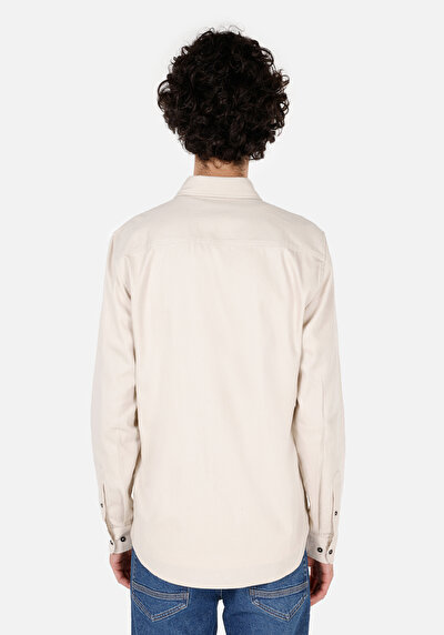 Image de Chemise À Manches Longues Ecru Slim Fit Droit Ratière Homme