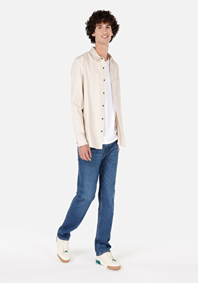 Image de Chemise À Manches Longues Ecru Slim Fit Droit Ratière Homme