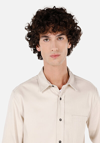 Image de Chemise À Manches Longues Ecru Slim Fit Droit Ratière Homme