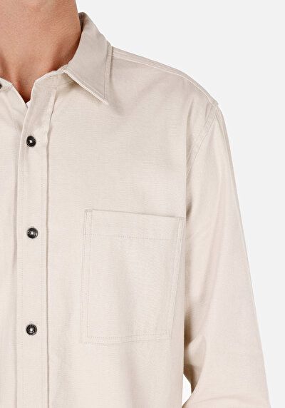 Image de Chemise À Manches Longues Ecru Slim Fit Droit Ratière Homme