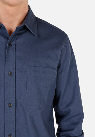 Image de Chemise À Manches Longues Bleu Slim Fit Droit Ratière Homme