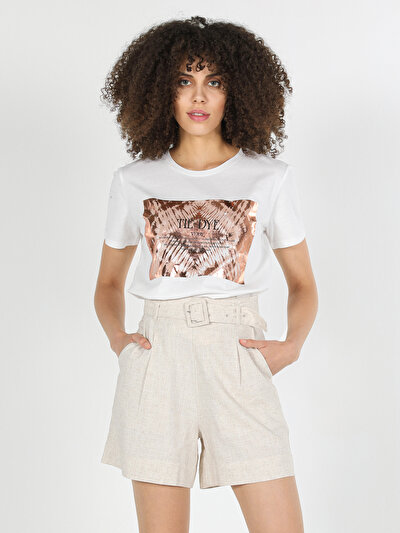 Afficher les détails de T-shirt À Manches Courtes Blanc Regular Fit  Femme