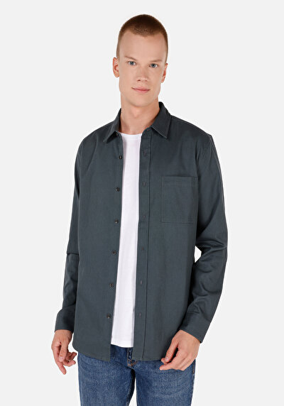 Afficher les détails de Chemise À Manches Longues Vert Slim Fit Droit Ratière Homme