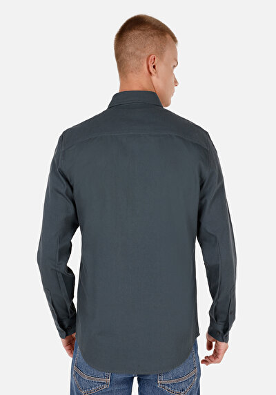 Afficher les détails de Chemise À Manches Longues Vert Slim Fit Droit Ratière Homme