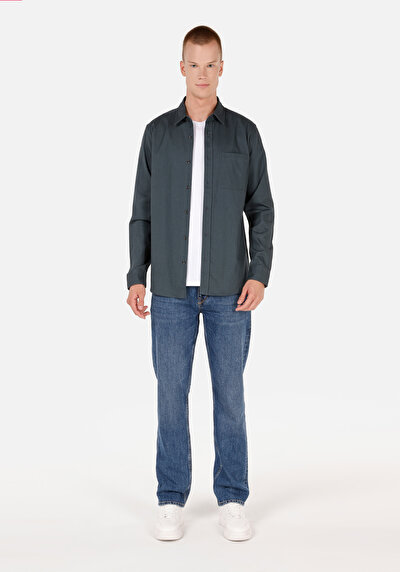 Afficher les détails de Chemise À Manches Longues Vert Slim Fit Droit Ratière Homme