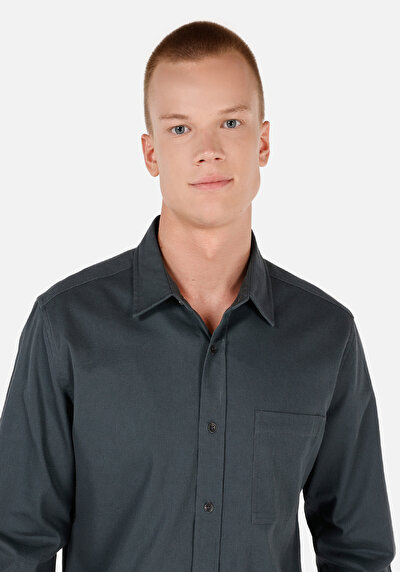 Image de Chemise À Manches Longues Vert Slim Fit Droit Ratière Homme