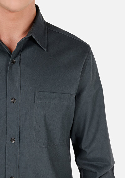 Afficher les détails de Chemise À Manches Longues Vert Slim Fit Droit Ratière Homme