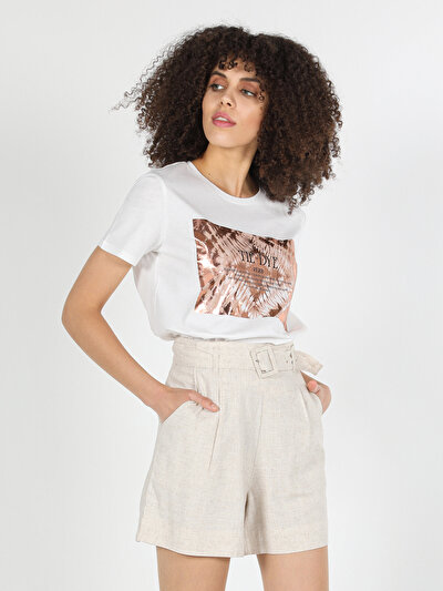 Afficher les détails de T-shirt À Manches Courtes Blanc Regular Fit  Femme