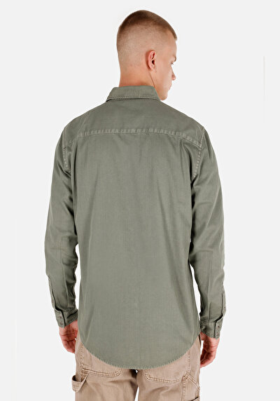 Image de Chemise À Manches Longues Kaki Regular Fit Droit Sergé Homme