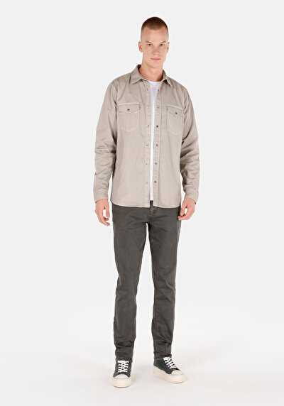 Afficher les détails de Chemise À Manches Longues Blanc Regular Fit Droit Sergé Homme