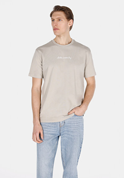 Image de T-shirt À Manches Courtes Beige Comfort Fit Droit Homme