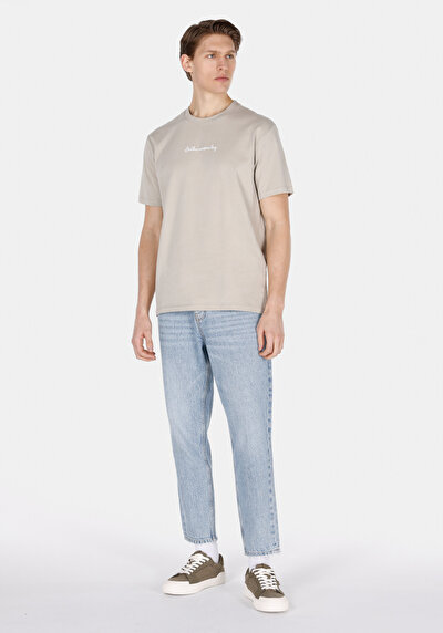 Image de T-shirt À Manches Courtes Beige Comfort Fit Droit Homme