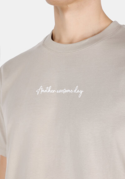 Image de T-shirt À Manches Courtes Beige Comfort Fit Droit Homme