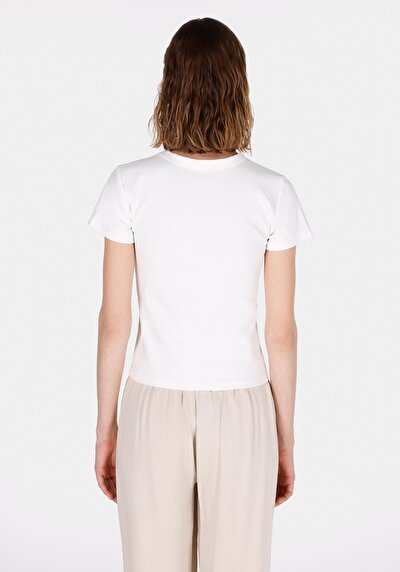 Image de T-shirt À Manches Courtes Blanc Slim Fit Imprimé Femme
