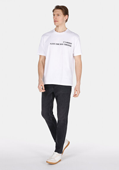 Image de T-shirt À Manches Courtes Blanc Comfort Fit Droit Homme