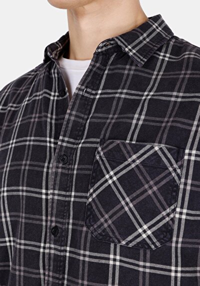 Image de Chemise À Manches Longues Noir Regular Fit Carré Flanelle Homme