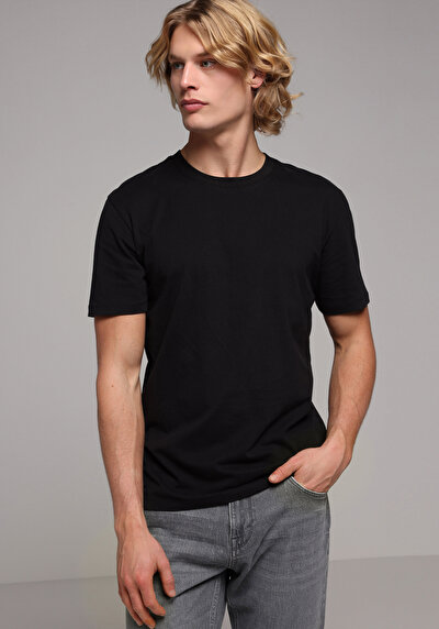 Image de T-shirt À Manches Courtes Noir Regular Fit Droit Homme