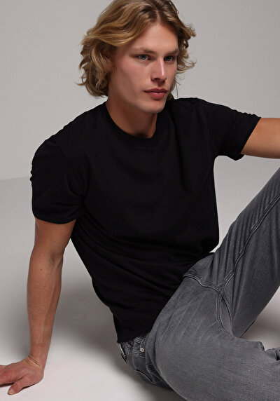 Image de T-shirt À Manches Courtes Noir Regular Fit Droit Homme