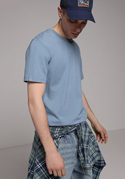 Image de T-shirt À Manches Courtes Bleu Regular Fit Droit Homme