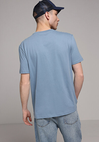 Image de T-shirt À Manches Courtes Bleu Regular Fit Droit Homme