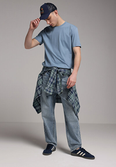 Image de T-shirt À Manches Courtes Bleu Regular Fit Droit Homme