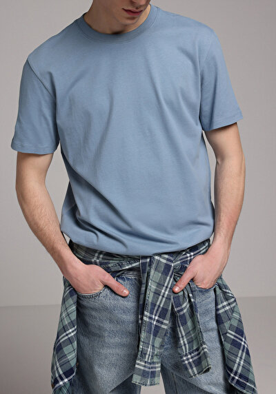 Image de T-shirt À Manches Courtes Bleu Regular Fit Droit Homme