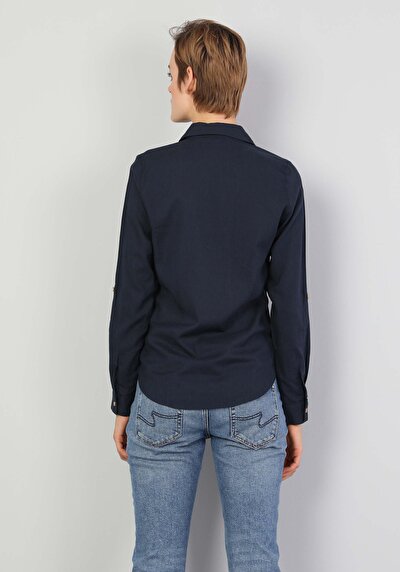 Image de Chemisier À Manches Longues Marine Slim Fit Femme