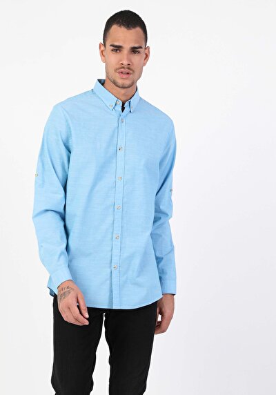 Image de Chemise À Manches Longues Bleu Regular Fit Homme